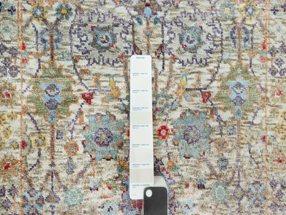 Ivory 2'0" x 3'0" Transitional Hand knotted Wool/Silk Rug - Sku: O090694