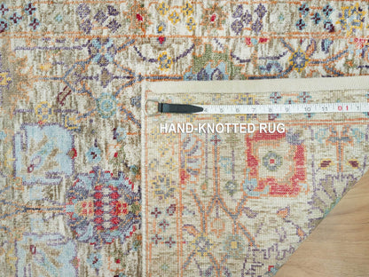Ivory 2'0" x 3'0" Transitional Hand knotted Wool/Silk Rug - Sku: O090694