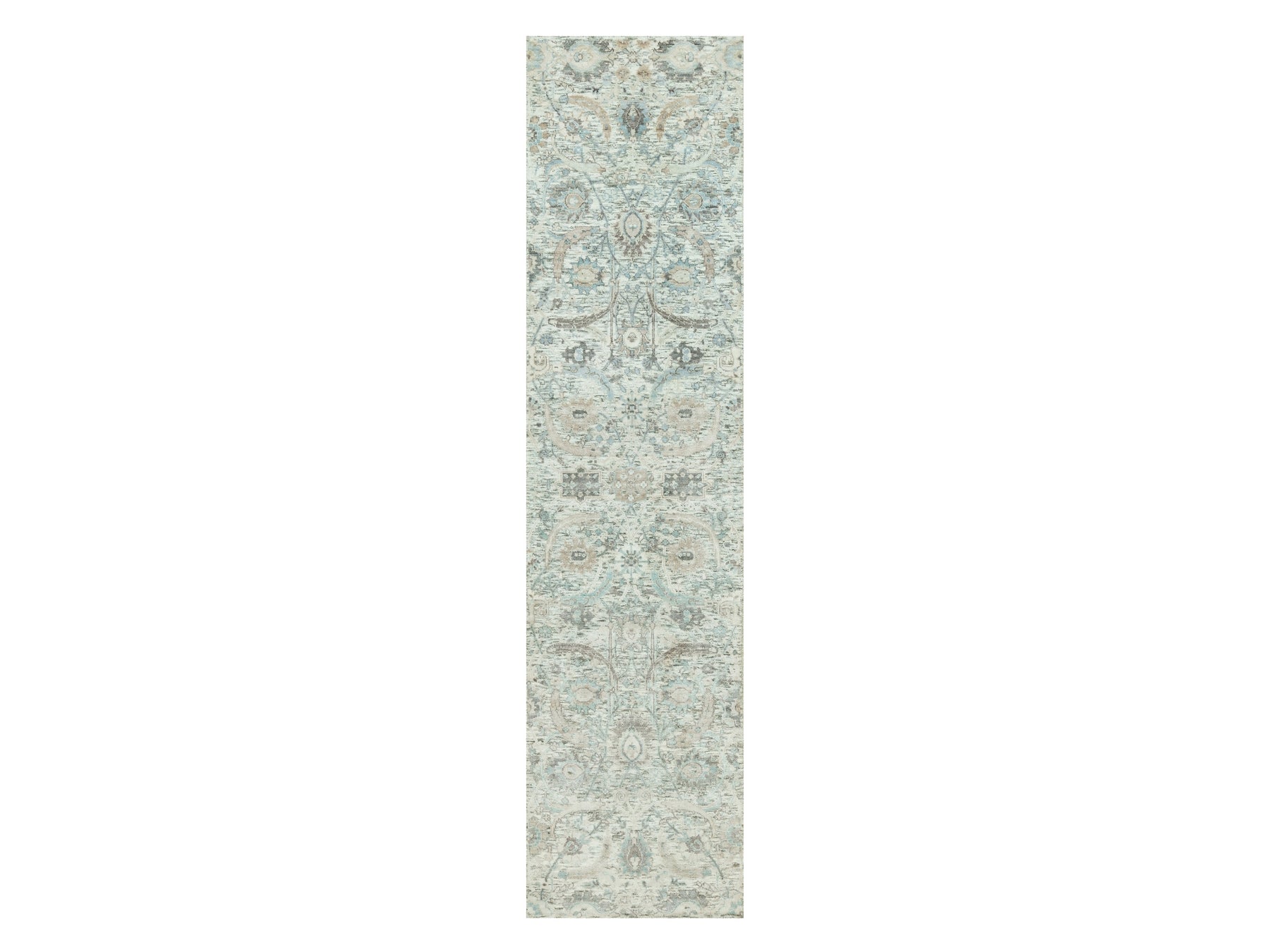 Ivory 2'5" x 9'11" Transitional Hand knotted Wool/Silk Rug - Sku: O090697