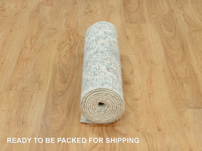 Ivory 2'5" x 9'11" Transitional Hand knotted Wool/Silk Rug - Sku: O090697