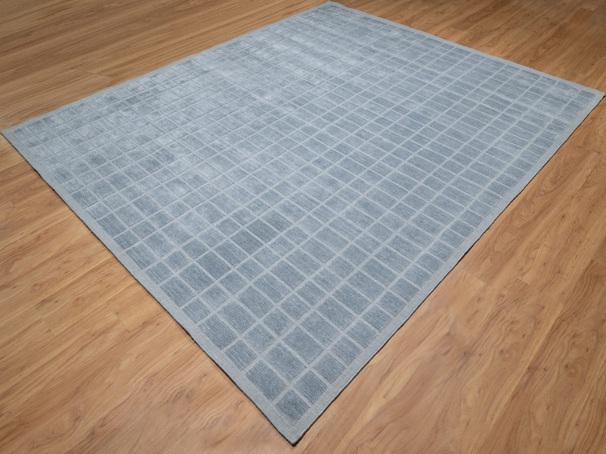 Modern / Contemporary hand-knotted wool rug in Blue, 8'2" x 9'10", SKU O090705