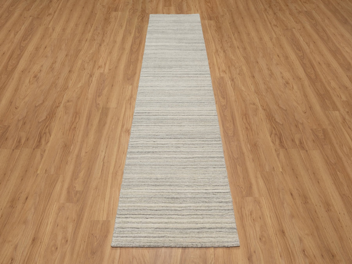 Modern / Contemporary hand-knotted wool runner in Beige, 2'6" x 10'0", SKU O090717