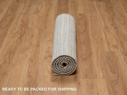 Beige 2'8" x 6'0" Modern and Contemporary Handloom Wool Rug - Sku: O090722