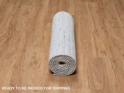 Grey 2'7" x 8'0" Modern / Contemporary Handloom Wool Rug - Sku: O090726