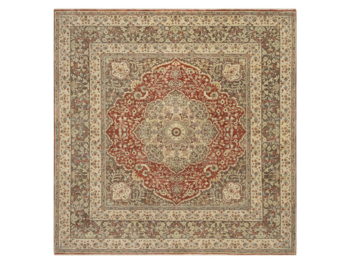 Tabriz hand-knotted wool rug in Red, 8' x 8'2", SKU O090736