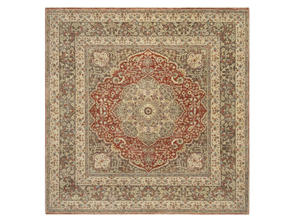 Tabriz hand-knotted wool rug in Red, 8' x 8'2", SKU O090736