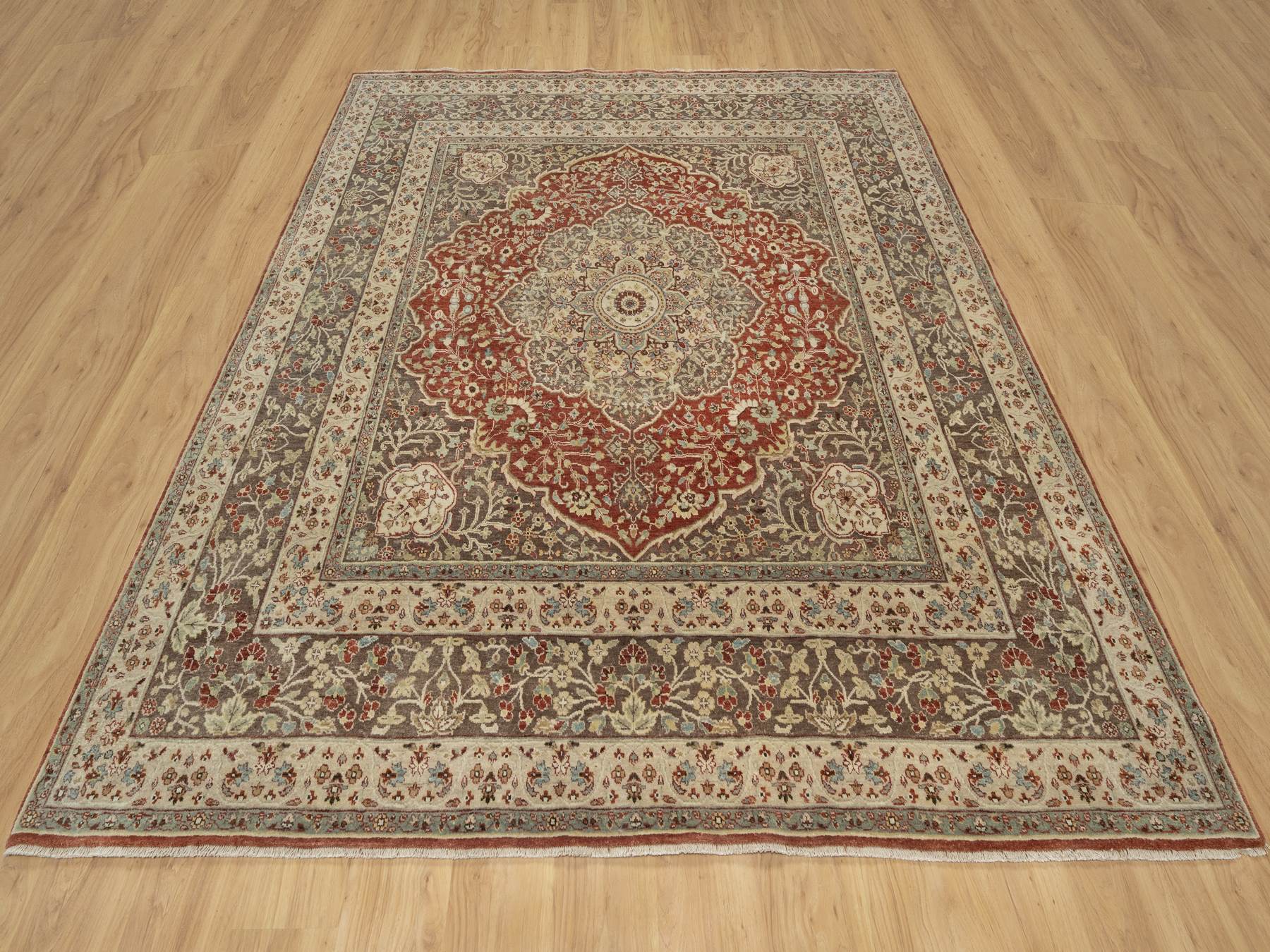Tabriz hand-knotted wool rug in Red, 8' x 8'2", SKU O090736 (view 2)