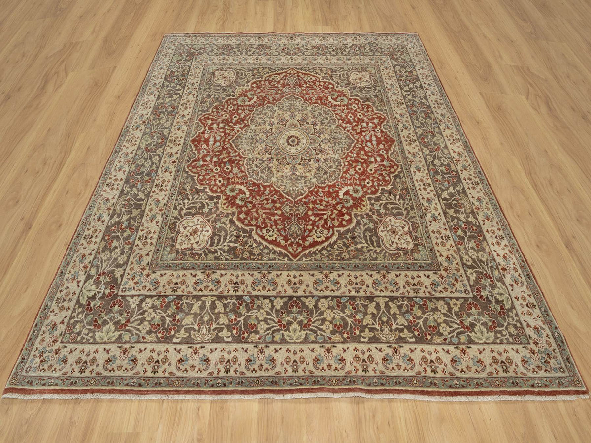 Tabriz hand-knotted wool rug in Red, 8' x 8'2", SKU O090736 (view 2)