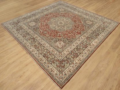 Tabriz hand-knotted wool rug in Red, 8' x 8'2", SKU O090736 (view 3)