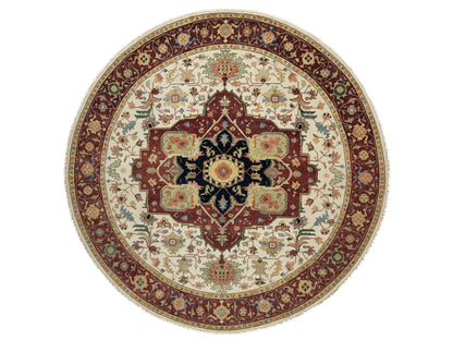 Ivory 12'0" x 12'0" Heriz Hand knotted Wool Rug - Sku: O090739