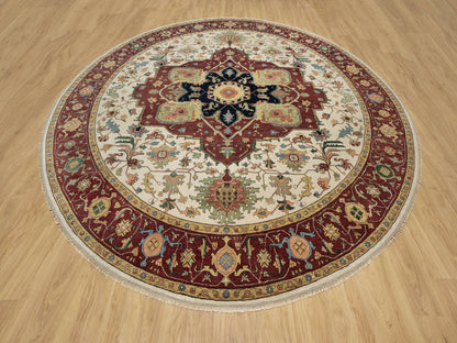 Ivory 12'0" x 12'0" Heriz Hand knotted Wool Rug - Sku: O090739