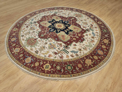 Ivory 12'0" x 12'0" Heriz Hand knotted Wool Rug - Sku: O090739