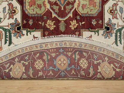 Ivory 12'0" x 12'0" Heriz Hand knotted Wool Rug - Sku: O090739