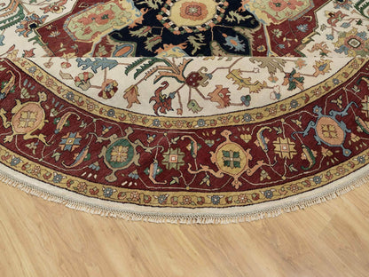 Ivory 12'0" x 12'0" Heriz Hand knotted Wool Rug - Sku: O090739