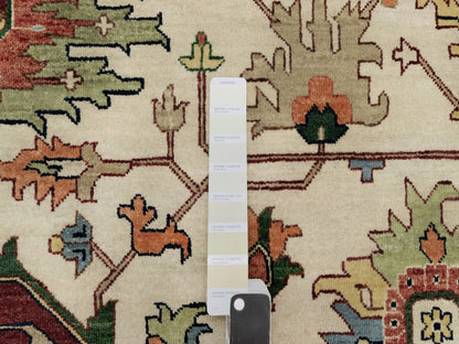 Ivory 12'0" x 12'0" Heriz Hand knotted Wool Rug - Sku: O090739