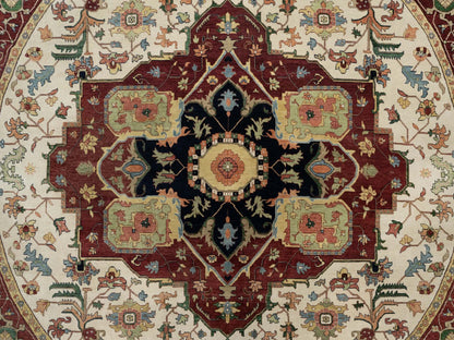 Ivory 12'0" x 12'0" Heriz Hand knotted Wool Rug - Sku: O090739