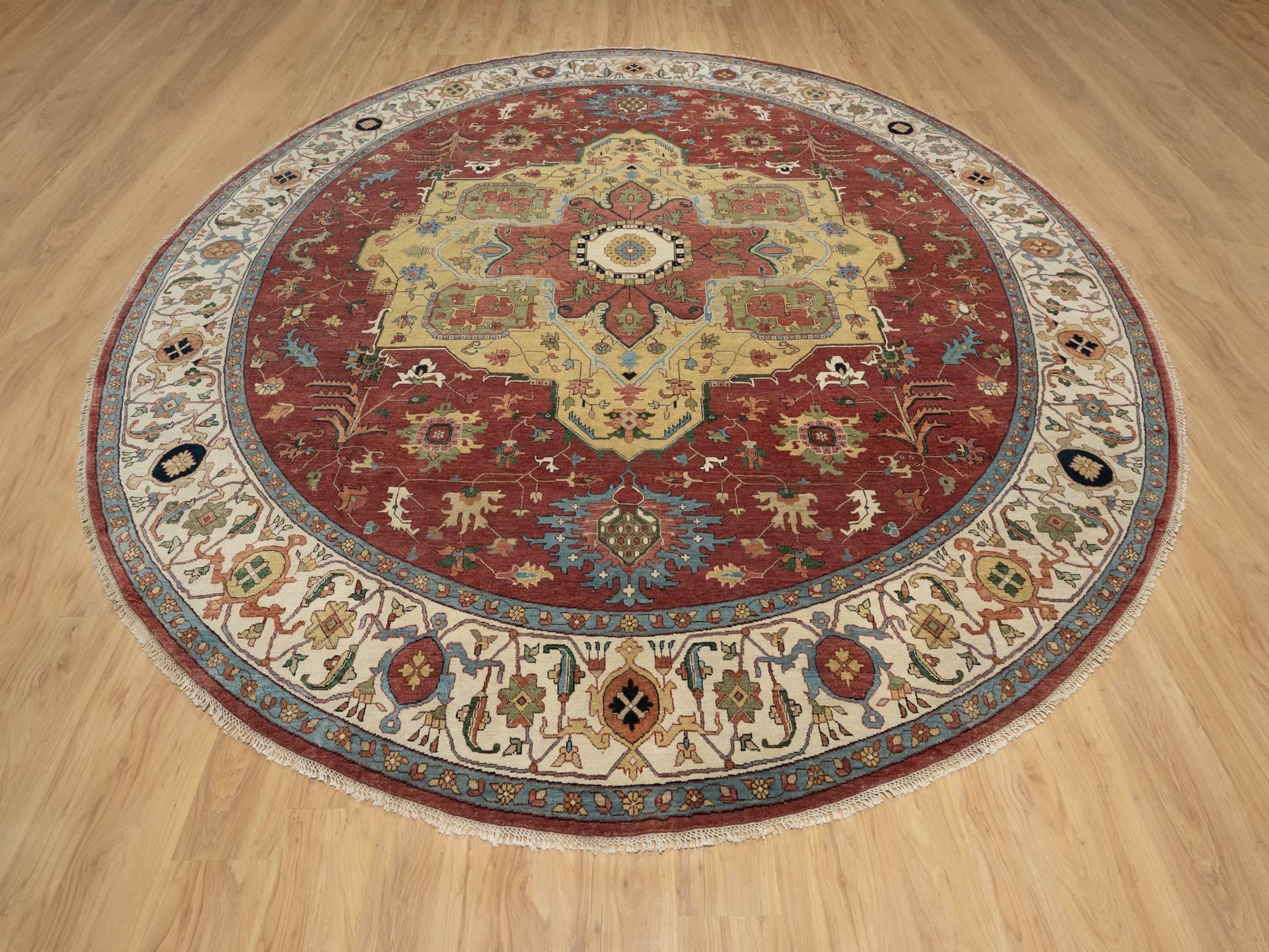 Heriz Traditional hand-knotted wool rug in Red, 12'0" x 12'0", SKU O090740