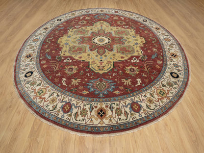 Red 12'0" x 12'0" Traditional Hand knotted Wool Rug - Sku: O090740
