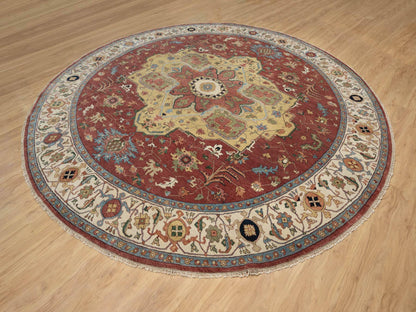 Red 12'0" x 12'0" Traditional Hand knotted Wool Rug - Sku: O090740