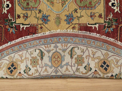 Red 12'0" x 12'0" Traditional Hand knotted Wool Rug - Sku: O090740