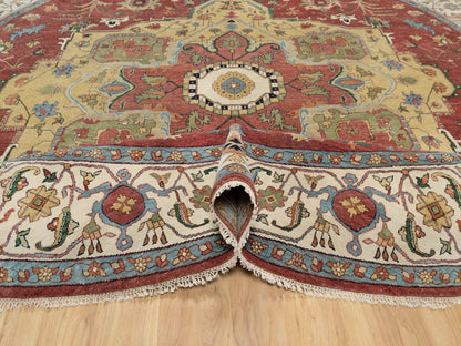 Red 12'0" x 12'0" Traditional Hand knotted Wool Rug - Sku: O090740