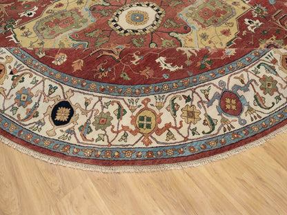 Red 12'0" x 12'0" Traditional Hand knotted Wool Rug - Sku: O090740