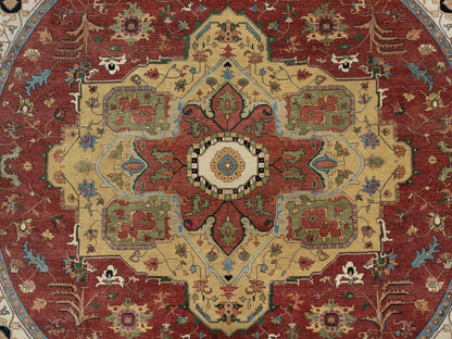 Red 12'0" x 12'0" Traditional Hand knotted Wool Rug - Sku: O090740