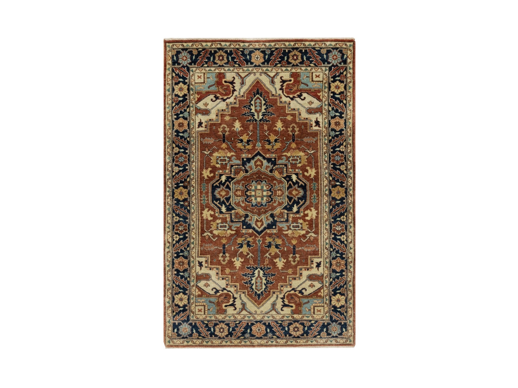 Red 3'1" x 5'2" Heriz Hand knotted Wool Rug - Sku: O090747