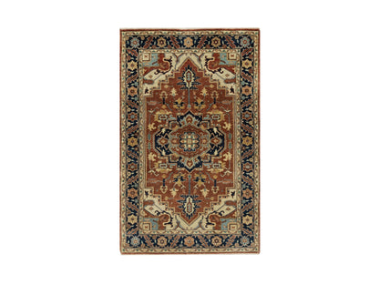 Red 3'1" x 5'2" Heriz Hand knotted Wool Rug - Sku: O090747