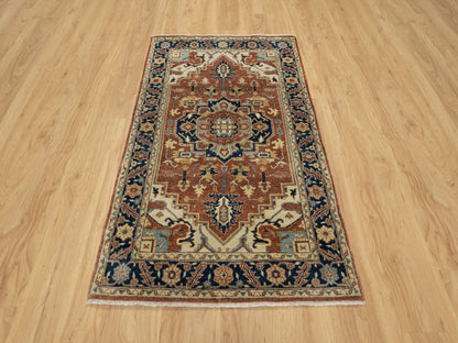 Heriz Heriz hand-knotted wool rug in Red & Midnight Blue, 3'1" x 5'2" — SKU O090747 (view 2)