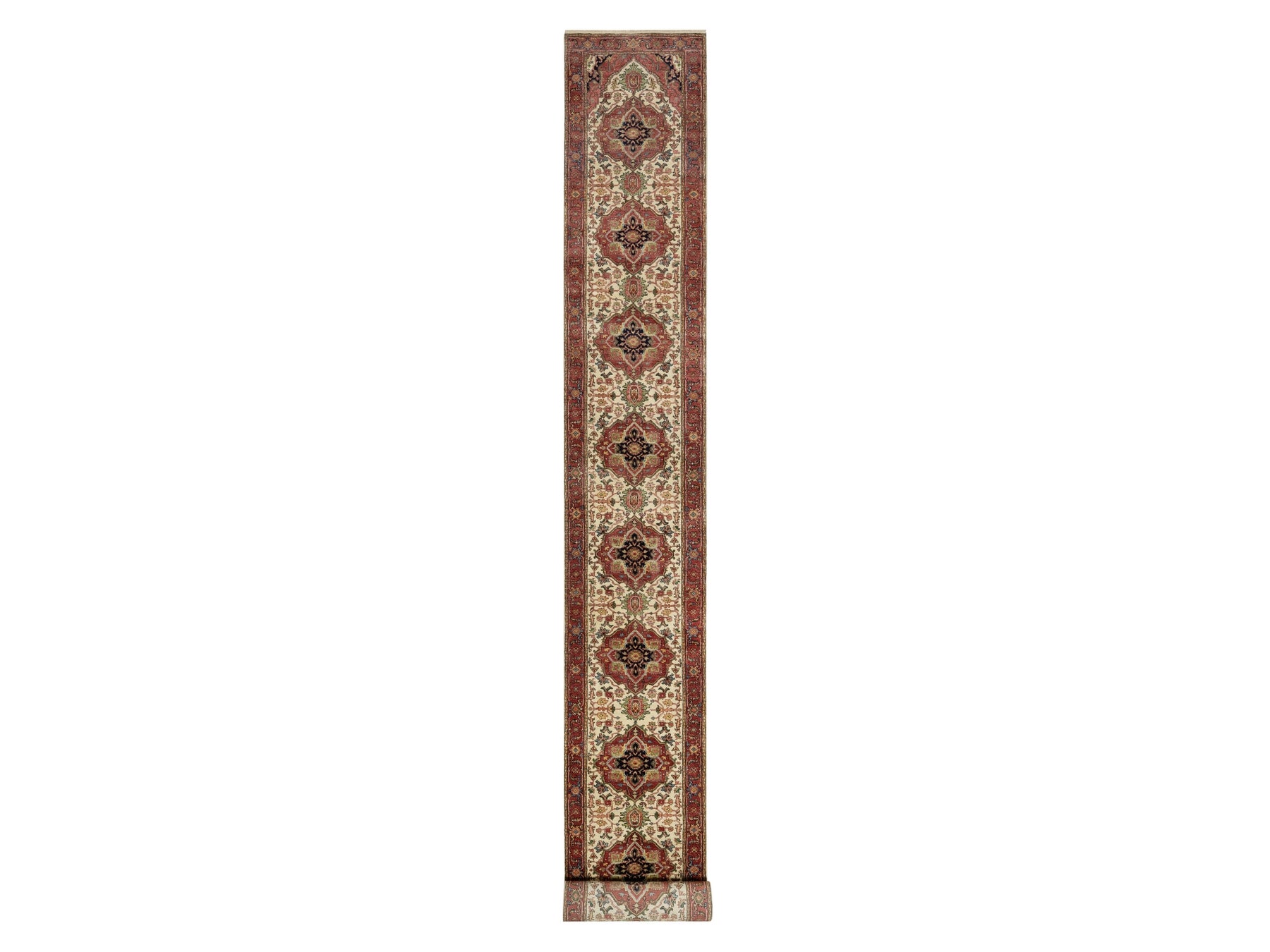 Heriz Traditional hand-knotted wool runner in Ivory, 2'5" x 25'6", SKU O090750