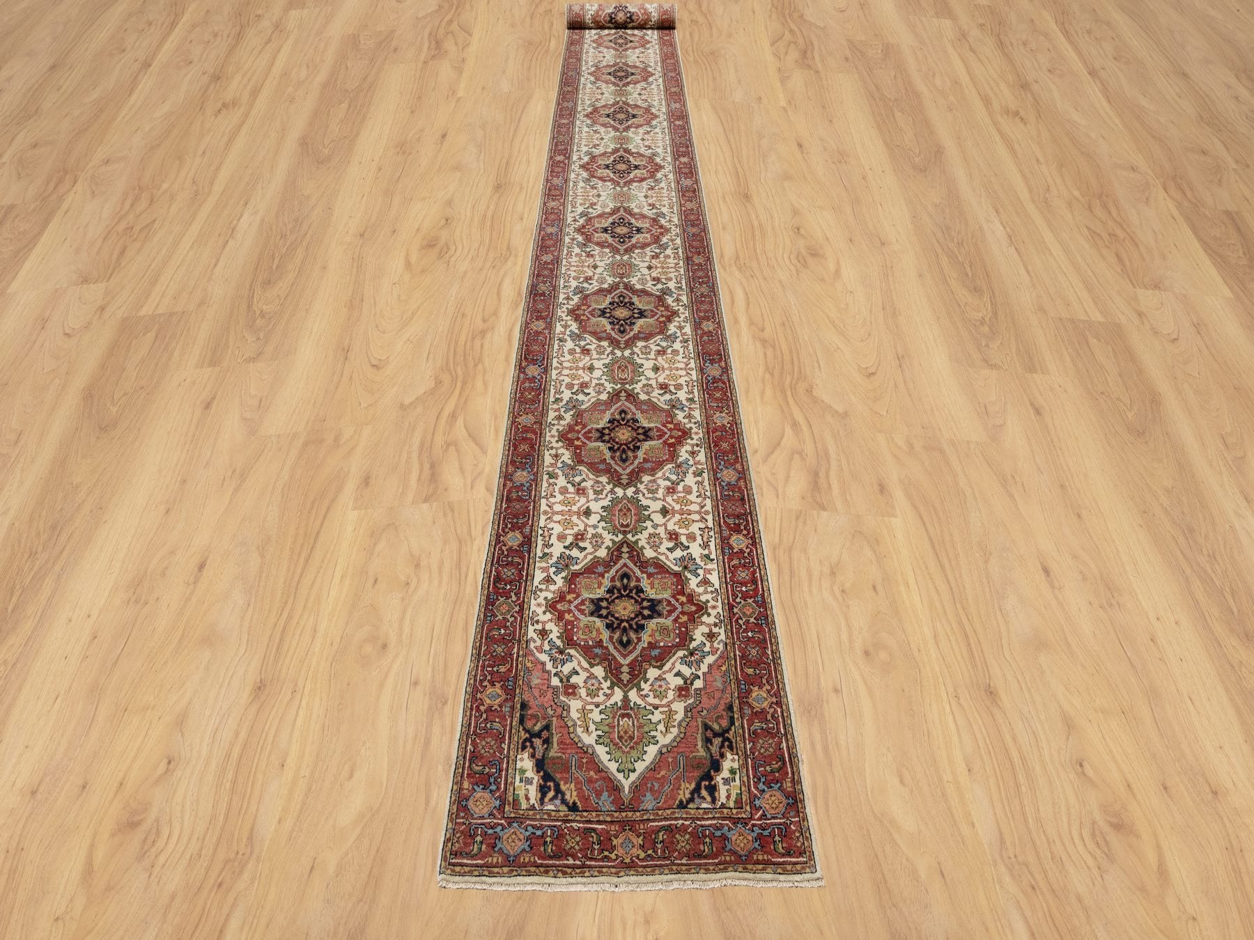 Heriz Traditional hand-knotted wool runner in Ivory, 2'5" x 25'6", SKU O090750