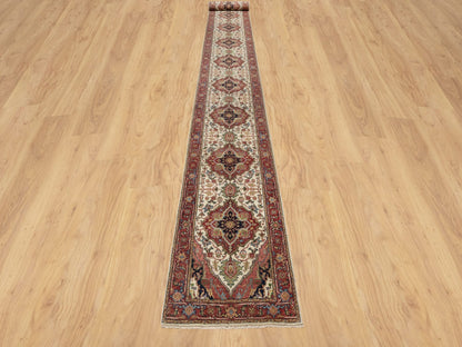 Ivory 2'7" x 25'5" Heriz Hand knotted Wool Rug - Sku: O090751
