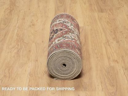 Ivory 2'7" x 25'5" Heriz Hand knotted Wool Rug - Sku: O090751