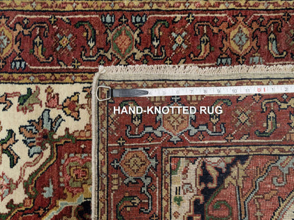 Ivory 2'7" x 25'5" Heriz Hand knotted Wool Rug - Sku: O090751