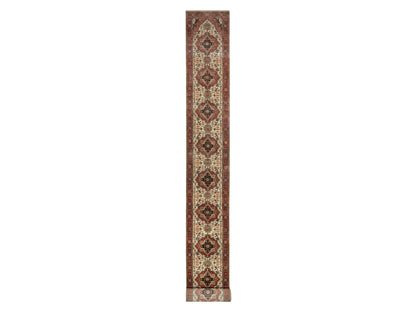 Ivory 2'7" x 21'10" Heriz Hand knotted Wool Rug - Sku: O090752