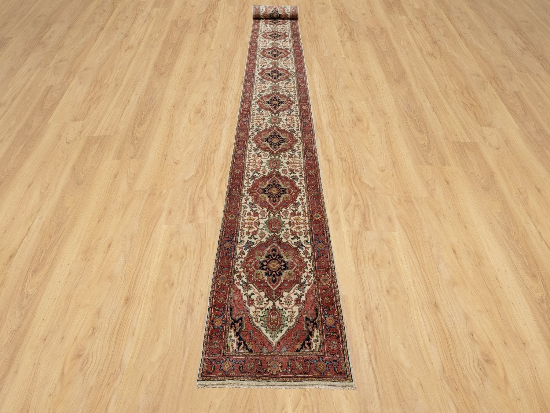 Heriz Traditional hand-knotted wool runner in Ivory, 2'7" x 21'10", SKU O090752