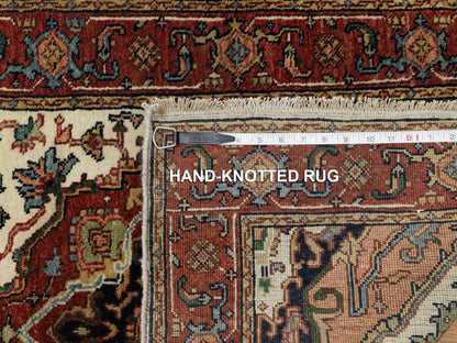 Ivory 2'7" x 21'10" Heriz Hand knotted Wool Rug - Sku: O090752