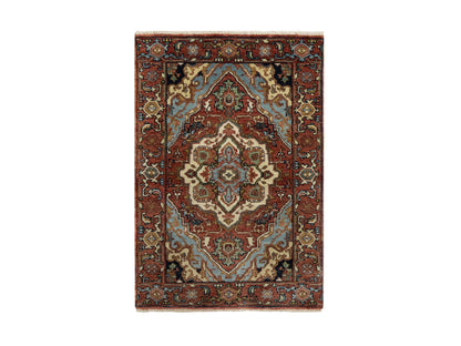 Red 2'0" x 3'2" Traditional Hand knotted Wool Rug - Sku: O090755