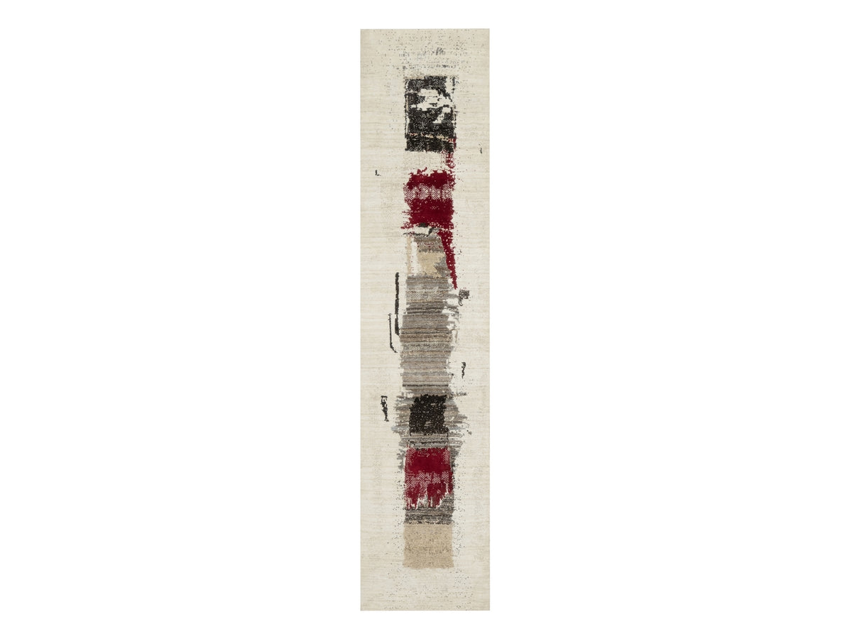 Gabbeh Modern / Contemporary hand-knotted wool runner in Ivory, 2'6" x 11'7", SKU O090760