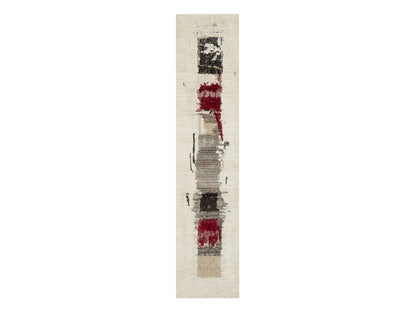 Ivory 2'6" x 11'7" Modern and Contemporary Hand knotted Wool Rug - Sku: O090760