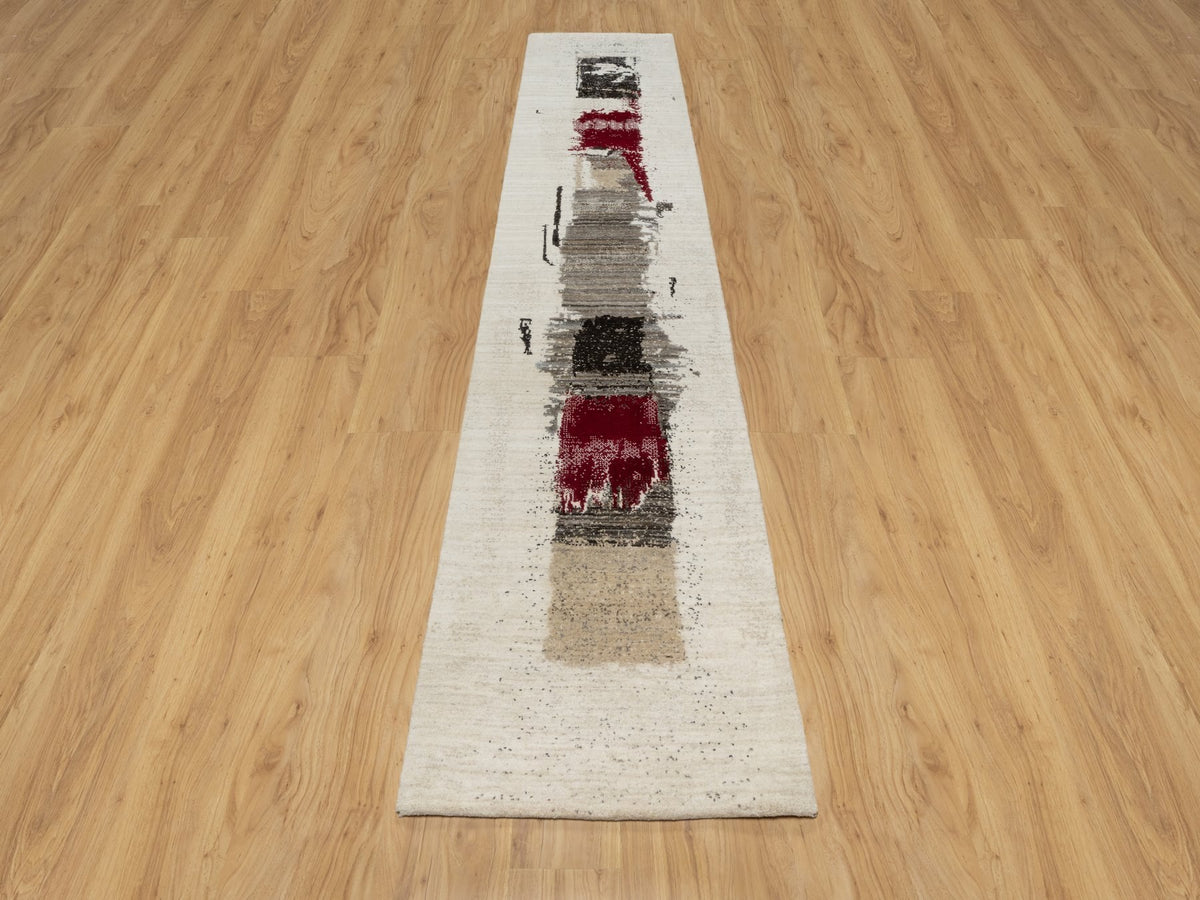 Gabbeh Modern / Contemporary hand-knotted wool runner in Ivory, 2'6" x 11'7", SKU O090760