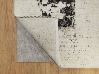 Ivory 2'6" x 11'7" Modern and Contemporary Hand knotted Wool Rug - Sku: O090760