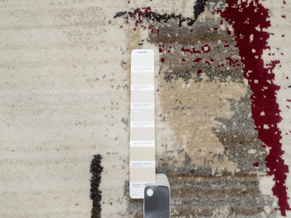 Ivory 2'6" x 11'7" Modern and Contemporary Hand knotted Wool Rug - Sku: O090760