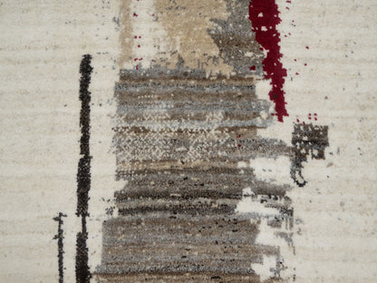 Ivory 2'6" x 11'7" Modern and Contemporary Hand knotted Wool Rug - Sku: O090760