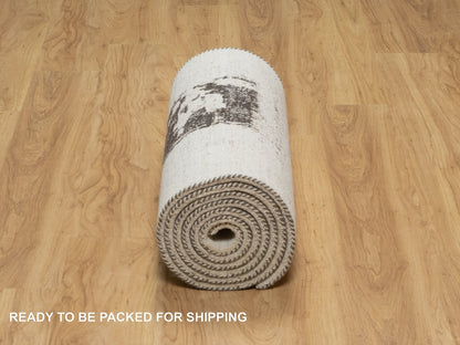 Ivory 2'6" x 11'7" Modern and Contemporary Hand knotted Wool Rug - Sku: O090760