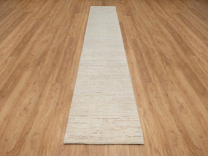 Ivory 2'6" x 13'9" Modern and Contemporary Hand knotted Wool Rug - Sku: O090762