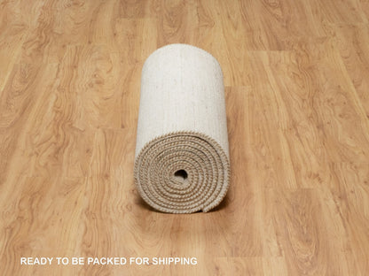 Ivory 2'6" x 13'9" Modern and Contemporary Hand knotted Wool Rug - Sku: O090762
