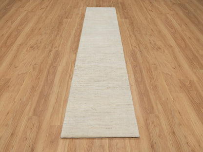 Ivory 2'6" x 11'10" Modern and Contemporary Hand knotted Wool Rug - Sku: O090764