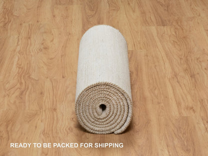 Ivory 2'6" x 11'10" Modern and Contemporary Hand knotted Wool Rug - Sku: O090764